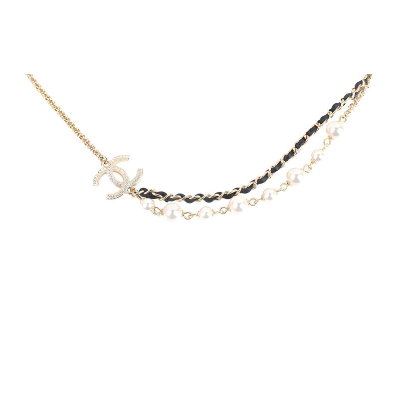CHANEL Leather Chain Short Necklace Choker Clavicle Chain Women's Model