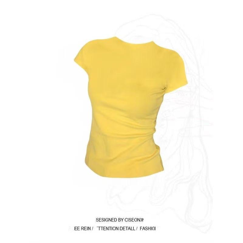 American front shoulder slim trendy top women's design sense niche new summer solid color fashion short-sleeved t-shirt