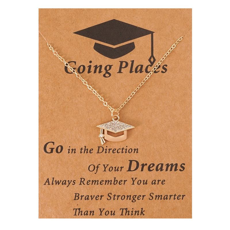 Geometry Gold Plated Graduation Hat Pendant Necklaces For Women Jewelry Graduation Season Commemorative Gift