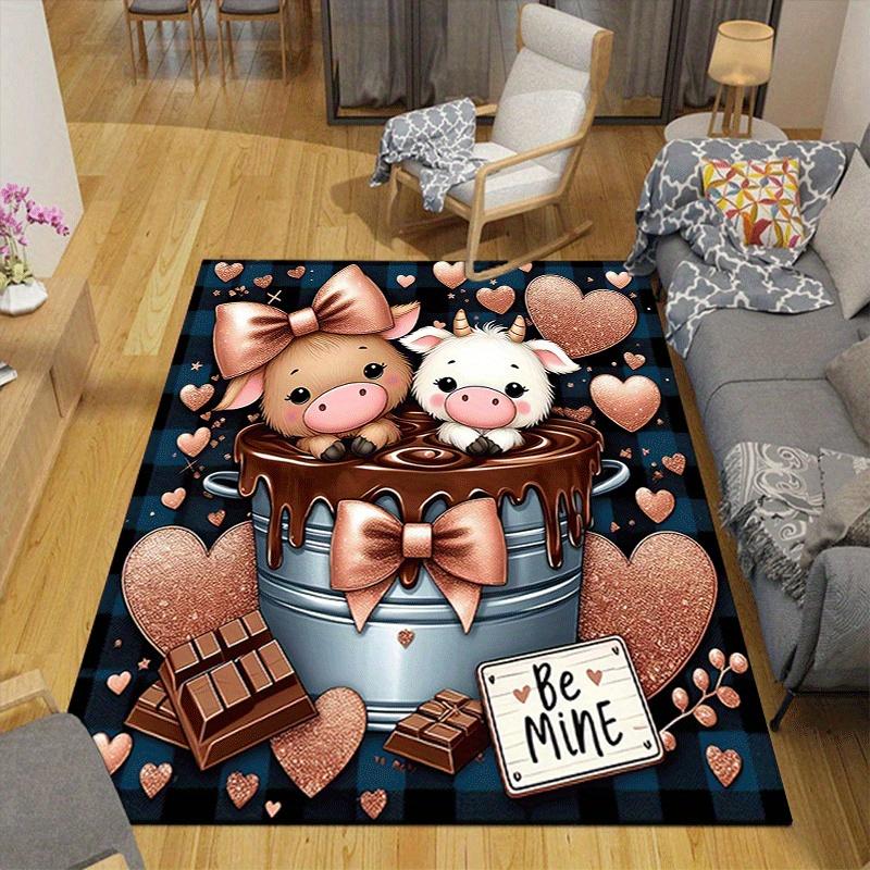 1pc Coffee Calf Print, Design Indoor Area Rug - Soft, Anti-Slip, and Durable Gaming Room Decor for Bedroom
