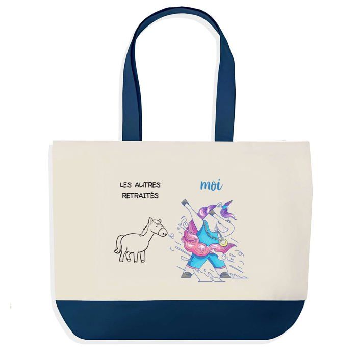 Sac shopping - PLANETEE - Retraité Les Autres vs Moi - Fond bleu - Coton 40x45 cm - Grand format