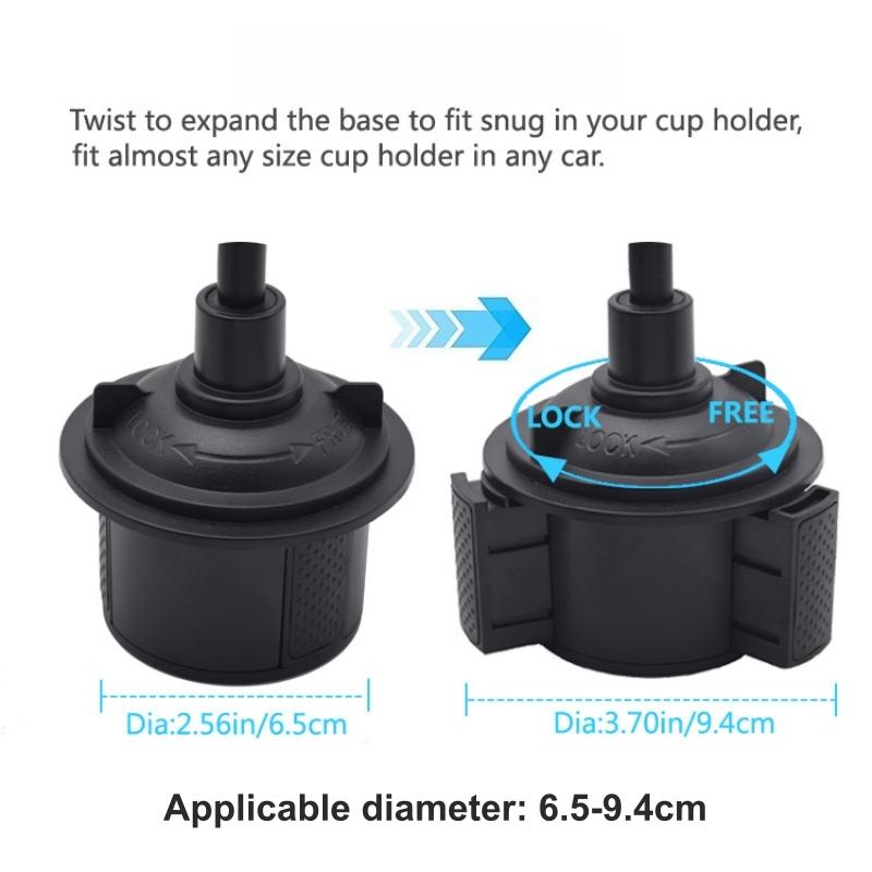 Dual Clamp Car Cup Phone Mount, Flexible Gooseneck 360°Rotatable Bracket Holds Two Smartphones, Universal Auto Cup Slot Stand