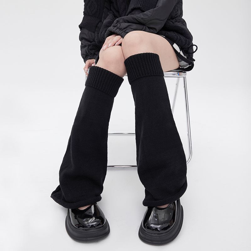 Autumn Winter Gray Series Gray Plush Warm Versatile JK Spice Girl Mid-calf Leg Warmers Y2K Wide-leg Cuffed Slouchy Leg Warmers