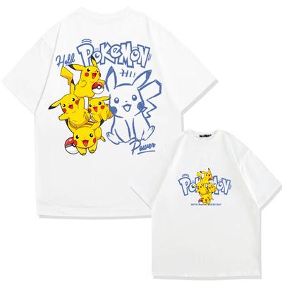 Miniso Anime Pikachu Pattern Women's T-shirt Summer Cartoon Anime Pocket Monsters Cotton Neutral T-shirt Harajuku Top