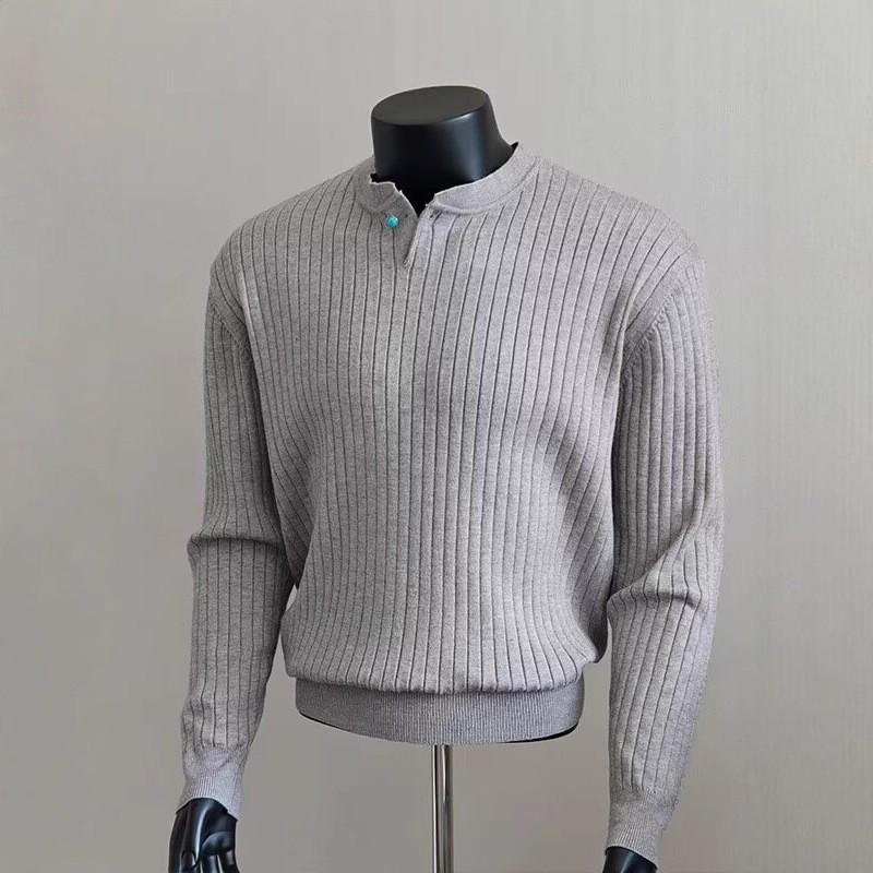 

Men s Turquoise Textured Henley Sweater - Autumn Old Money Style, Long Sleeve High-End Base Layer M сірий колір