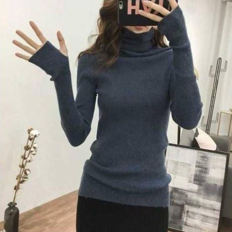 Autumn and Winter Large Code Women's High Neck Sweater Slim Thickening Head Long-sleeved Bottoming Knitwear