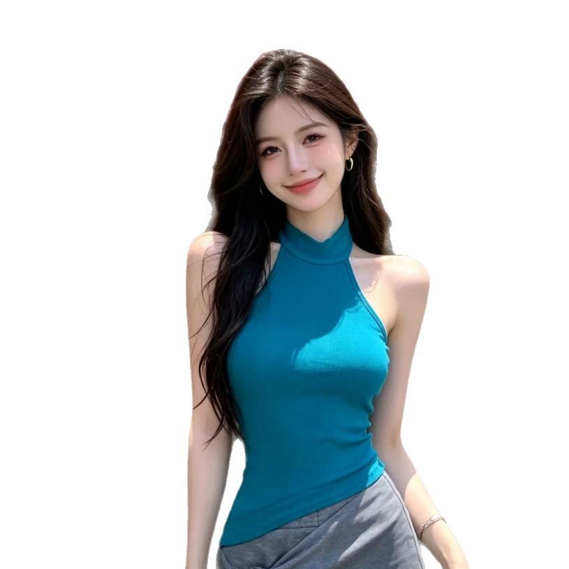 Korean wear Spice Girl style yellow slim-fitting sleeveless knitted vest women's outer wear I-shaped suspender top summer
