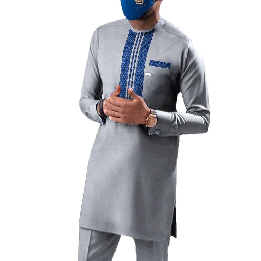 S-4XL Men Dashiki Long Clothes Shirt Trouser Set Mens 2 Pieces Outfit Suit Traditional Male Clothes T-shirt Pant Suits for Men