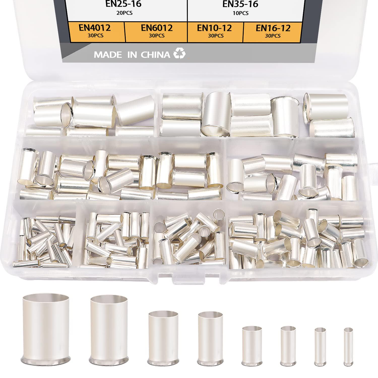 

166/305 Pcs Wire Ferrules Kit 8 Sizes Silver Plated Copper Crimp Terminal Connector Insulated Cord End Sleeves Terminal