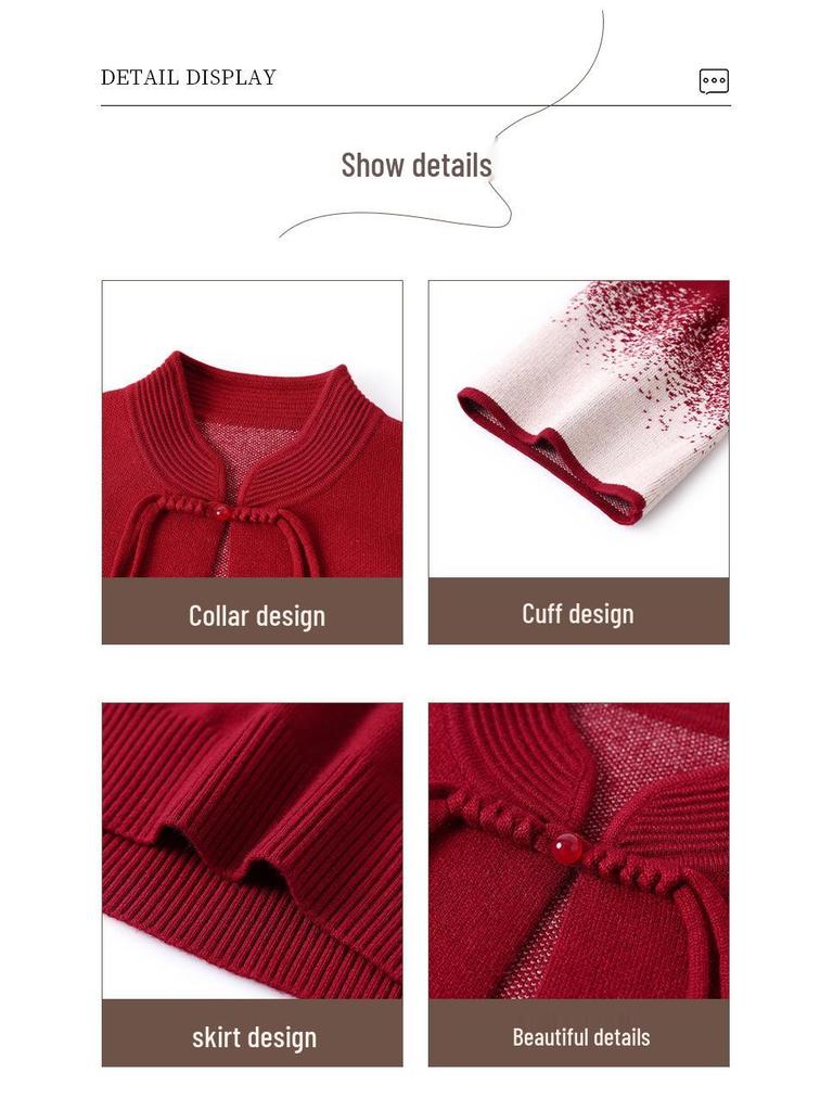 Herbst- und Winter-Strick-Cardigan-Set für Damen mittleren Alters von Mama