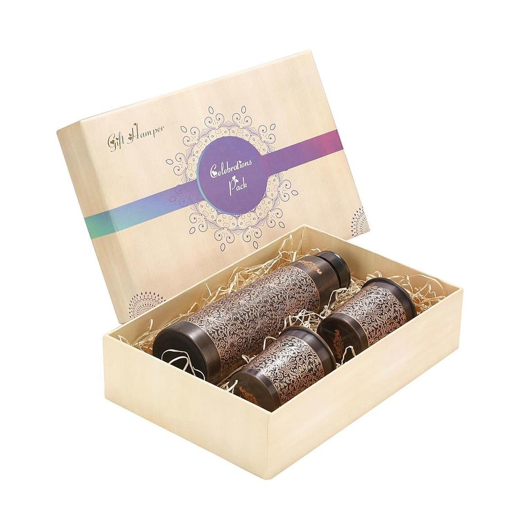 Láhev z čisté mědi se 2 sklenicemi Dárková sada (Starožitná svědivá věž)