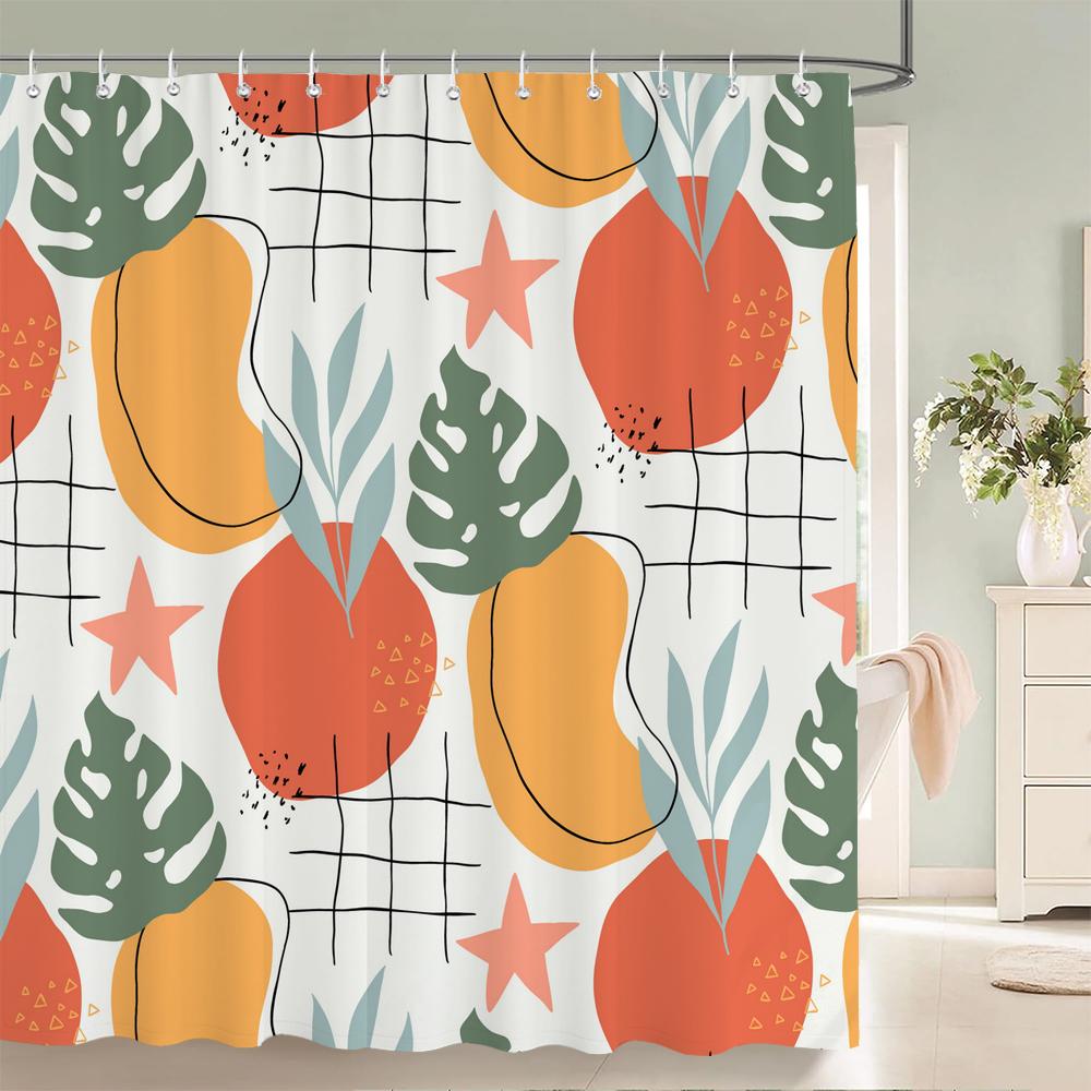 Summer Fruits Shower Curtain Cute Liner Peach Lemon Pineapple Orange Print Bath Curtain With Hooks Waterproof For Bathtub Decor