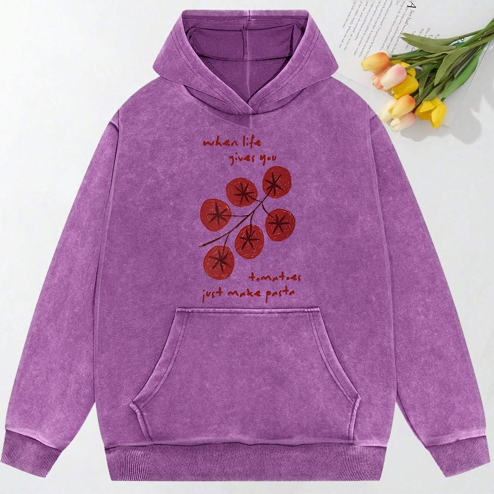 Cartoon Tomatoes Creative Print Female Washed Clothes Cotton Hoodies Pocket Loose Sweatshirt Casual Multicolor Hoody