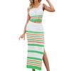 Two Piece Skirt Set for Women Striped Bodycon Slit Midi Skirt And Sleeveless Crop