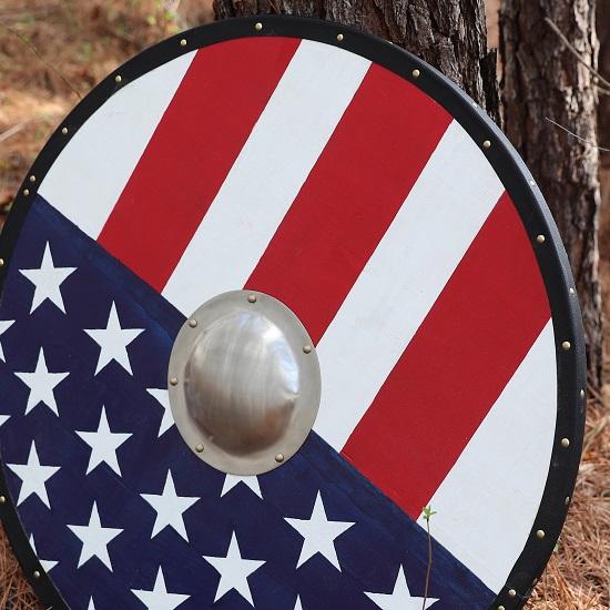 Stars and Stripes USA Viking Style Gokstad Shield – Handmade Functional American Flag Wooden Costume Reenactment Large Round LARP Shield