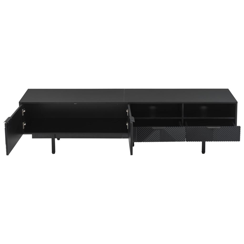 TV Schrank, 2 Fächern 2 Schublade Offenes Fach, Modern Lowboard 90 Zoll TV, böhmischer TV Board Sideboard Wohnzimmer & Esszimmer, Schwarz