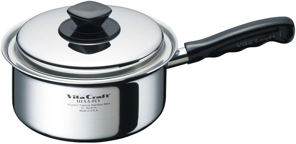 Кастрюля Vita Craft из нержавеющей стали с крышкой, совместима с индукционными плитами, 1.9 л, HexaPly, Сделано в США, 10-летняя гарантия, 6114 Серебристый