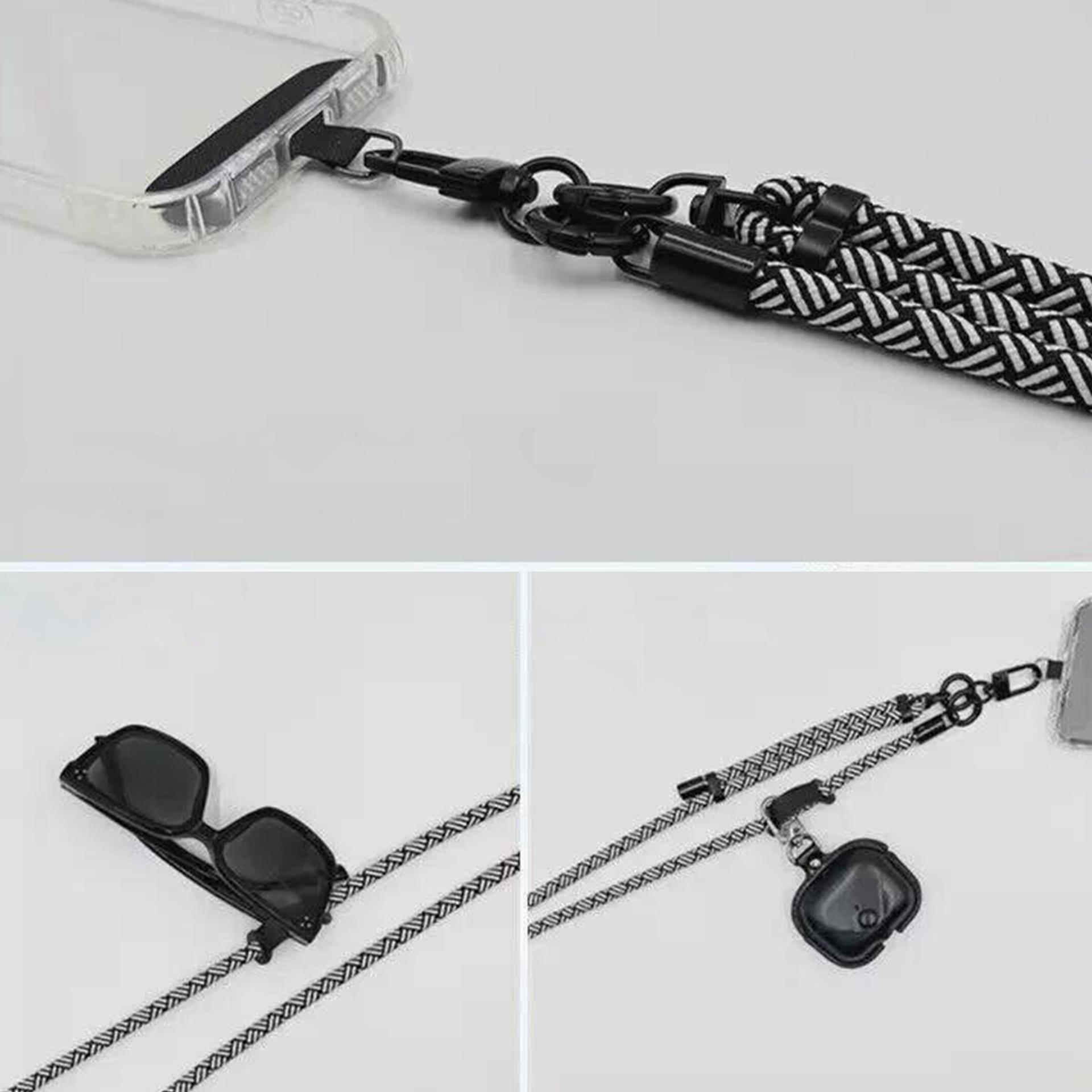 

Phone Lanyard 7mm Nylon Neck Strap Necklace with Tether Tab Black White Twill Texture