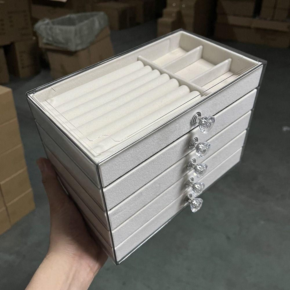 Transparent Drawer Storage Holder Earrings Necklaces Jewelry Organizer Velvet Jewelry Box  Desk Use
