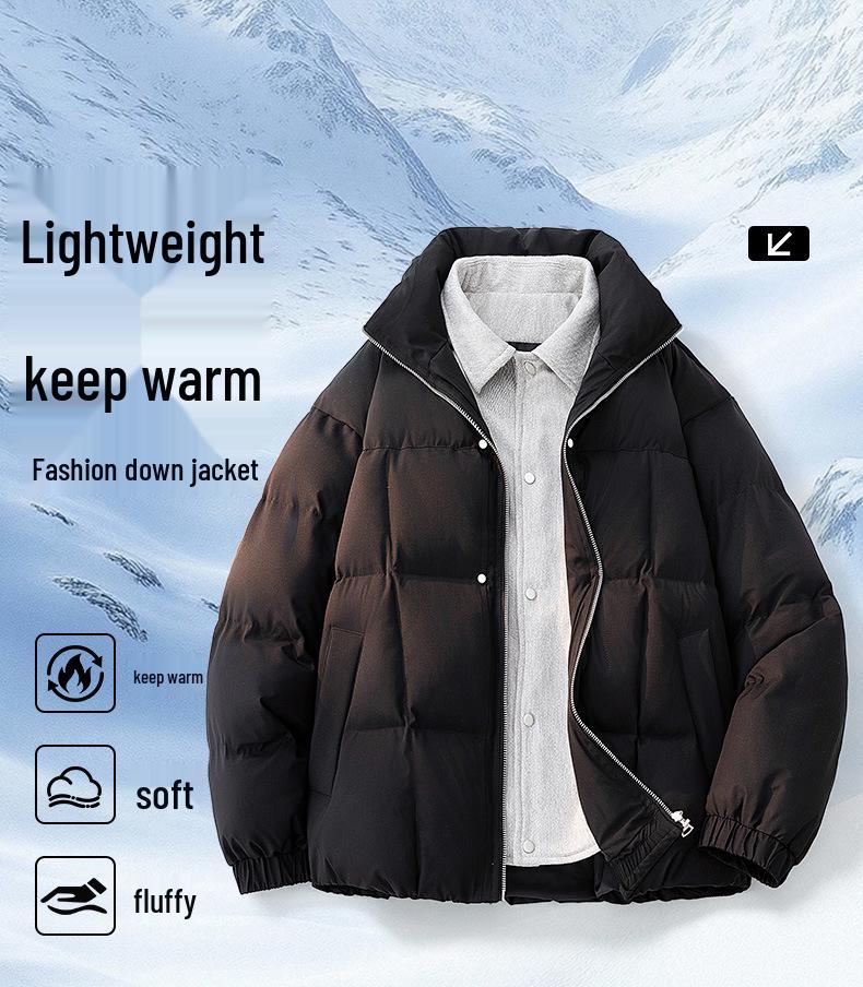 90% White Duck Down Puffer Jacket - Stand Collar, Fashionable, Trendy & Warm Outerwear