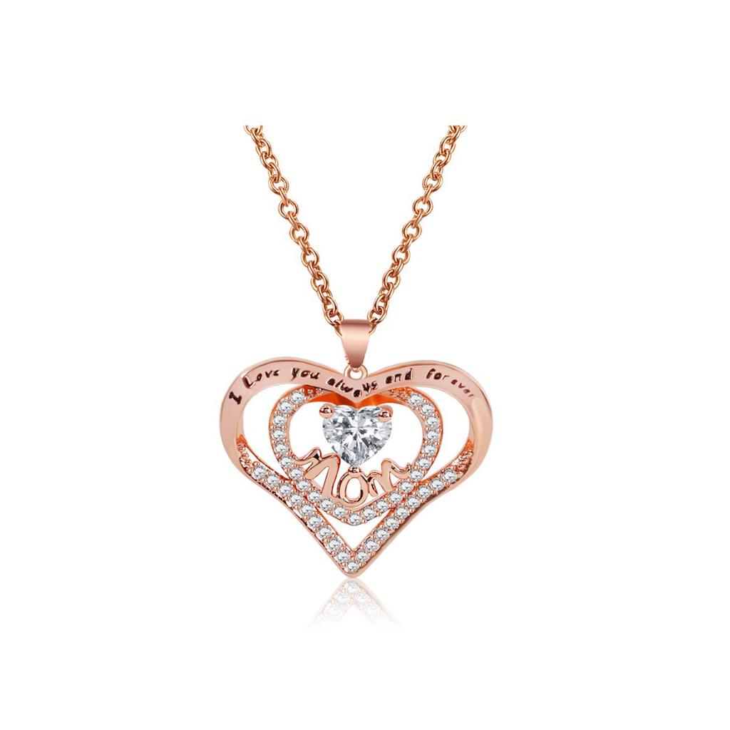 Heart-shaped Zircon MOM Necklace Women's Versatile Pendant Collarbone Chain Mother's Day Gift