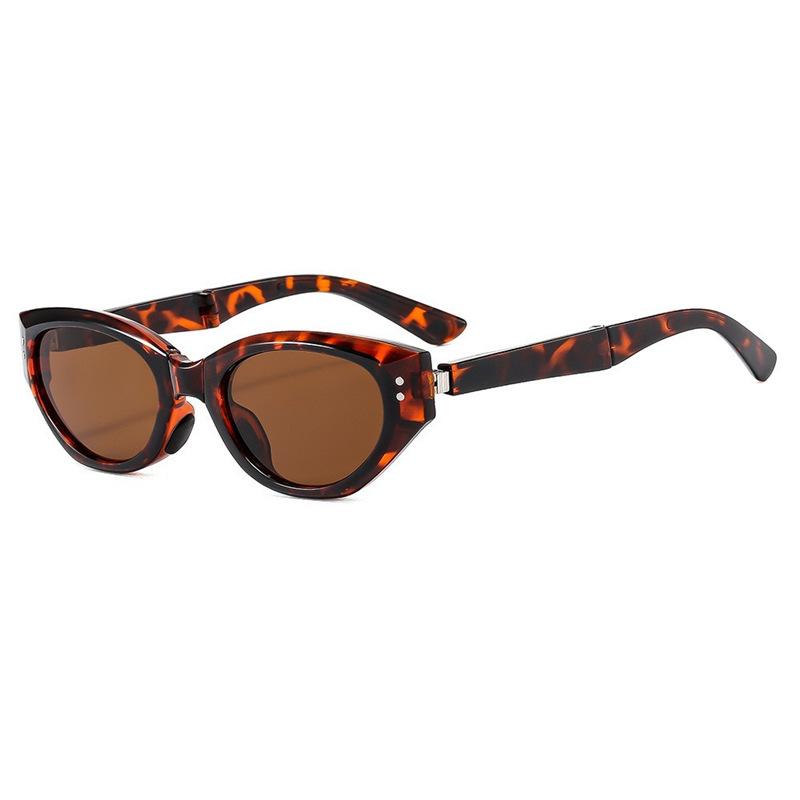 Brown cat eye foldable sunglasses women's high-end face small men's polarized sunglasses UV-proof sunglasses