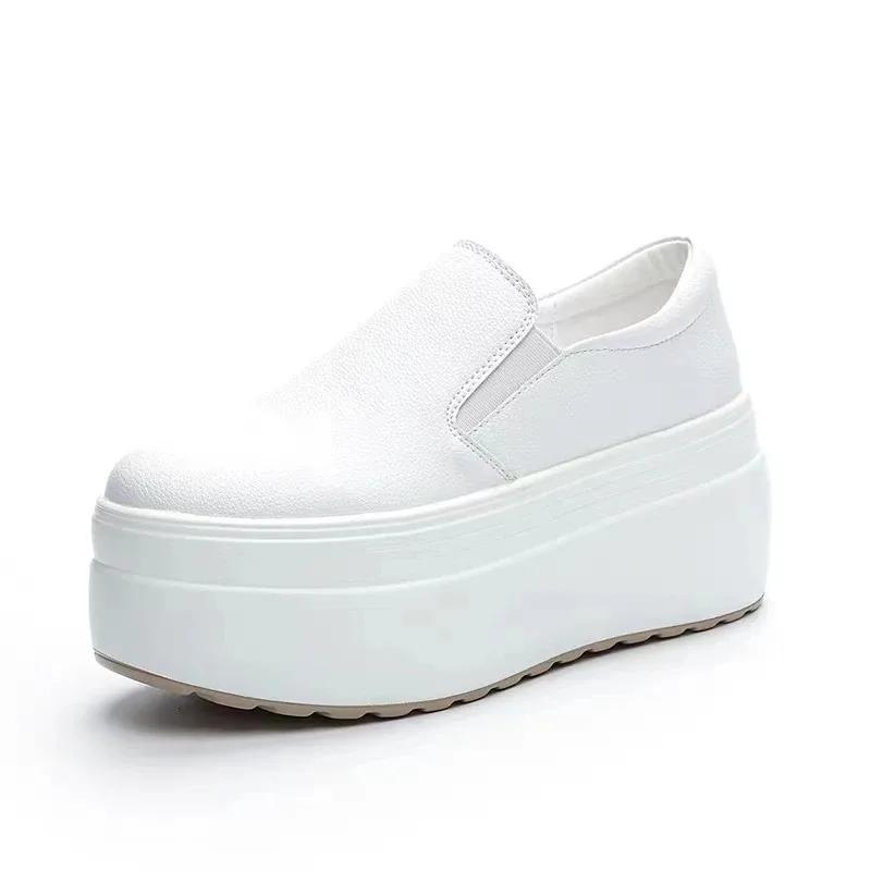 Fashion Autumn Loafer 8CM Platform Shoes Flats White Slip on Casual Shoes Slipony Women Sneakers Shoes Breathable Comfy Summer Sneakers