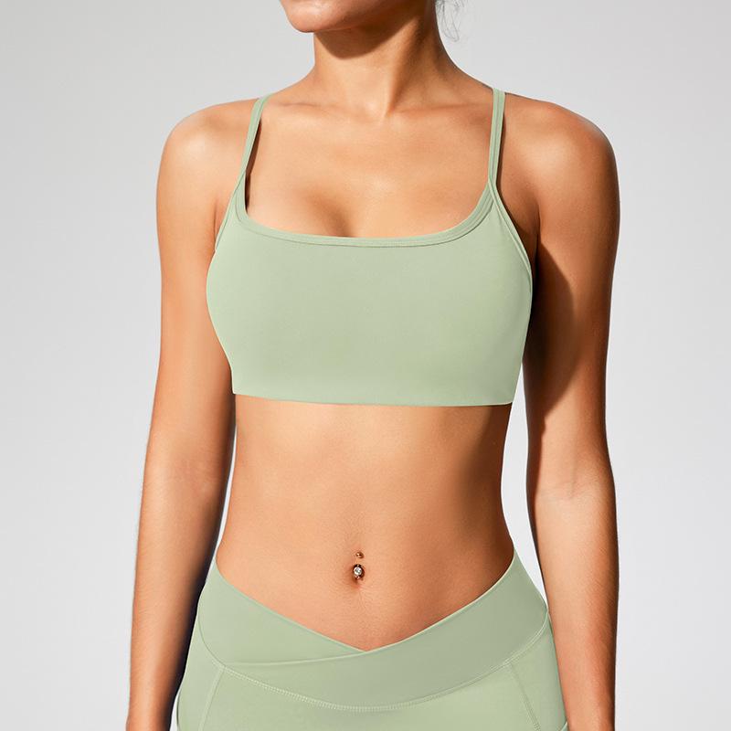 European & American Women's Yoga Clothes: Medium-Intensity Spaghetti Strap Sports Bra & Beautiful Back Camisole