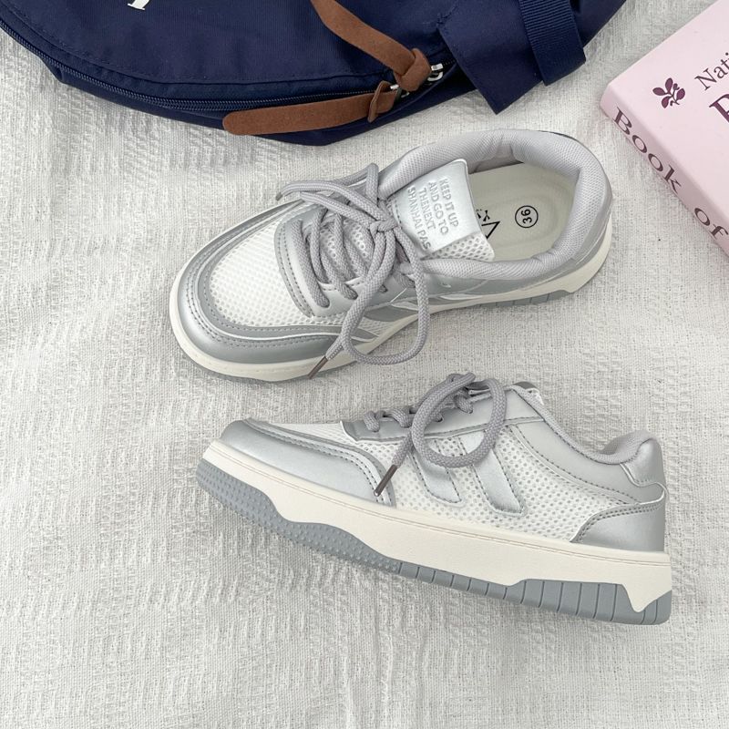 

Сетчатая дышащая супермягкая подошва белые туфли женские 2025 новая летняя женская обувь повседневная обувь ультралегкая студенческая универсальная 40 серебряный