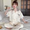 Cartoon Bear Print Short-Sleeved Trousers Ice Silk Pajamas Women'S Suit Summer Comfortable And Cute Loungewear