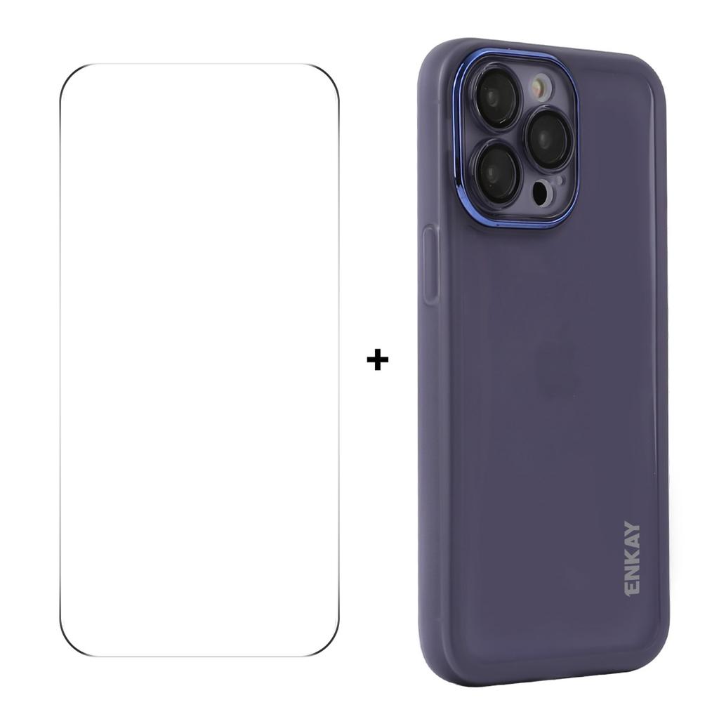For iPhone 14 Pro Max Case Matte TPU Phone Cover with Lens Film+9H Glass Protector