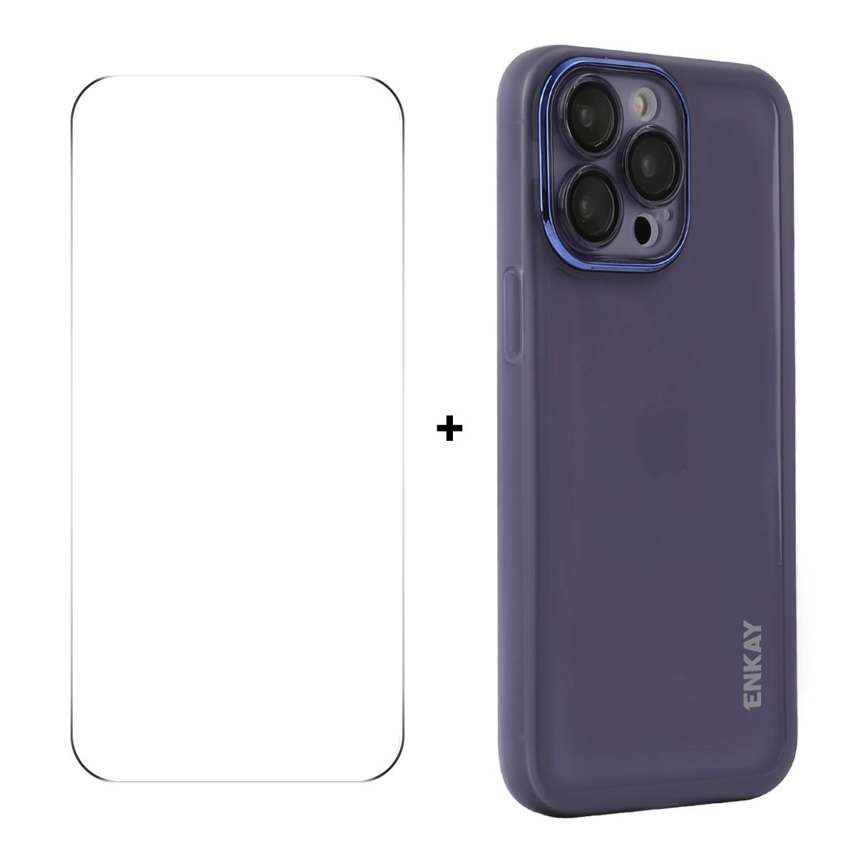 

For iPhone 15 Pro Case Matte TPU Phone Cover with Lens Film+9H Glass Protector Purple