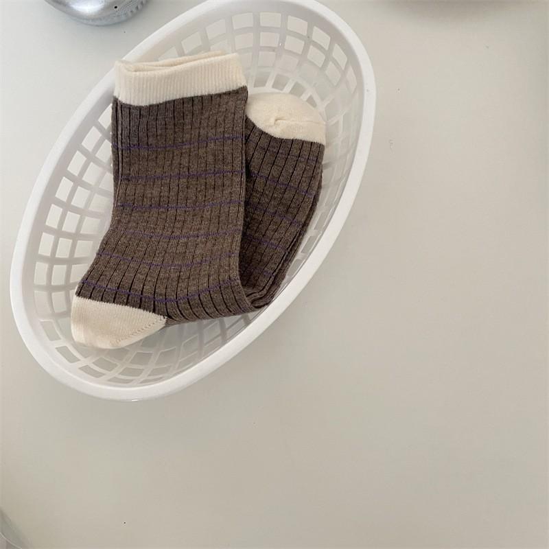 

Spring And Autumn Rabbit Velvet Horizontal Socks Korean Simple Contrast Color Soft Medium Tube Socks Warm Stacking Socks One size fits all