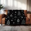 1pc Cozy Christmas Snowflakes Printed Throw Blanket - Soft Flannel Retro Black & White Snowflake & Pine Tree Design - All-Season