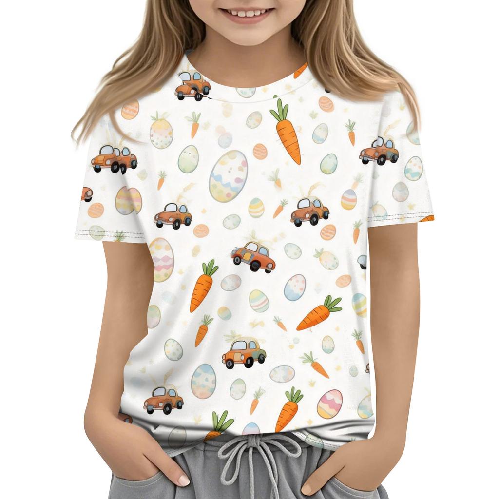 Children's Easter Printed Round Neck Short Sleeved Casual T-shirt