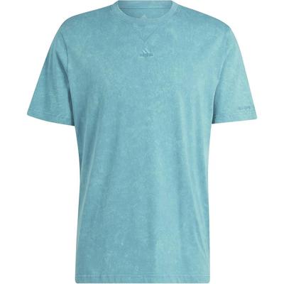 All Season Garment-Wash Tee With Embroidered Logo And Ribbed Crew Neck Men Tops Arctic-Blue IJ6922