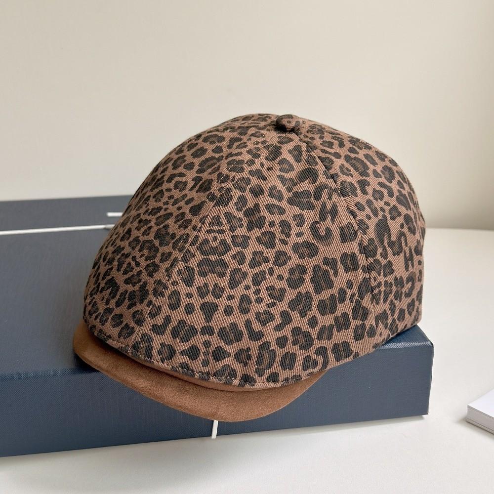 Flat Leopard Print Beret Y2k Painter Cap Fashion Leopard Newsboy Cap  Streetwear