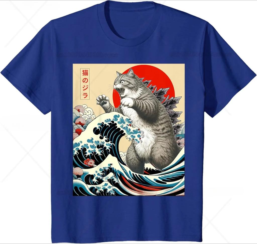 Funny Cartoon Comic Style Japanese Art Catzilla Cat Gifts for Women TShirt Unisex Cotton Oneck Tee Top Fashion Fitness T Shirt