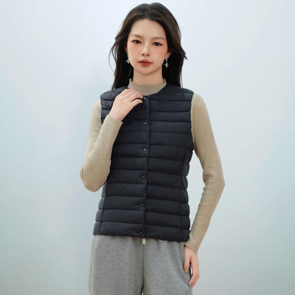 Autumn and Winter Women's Waistcoat Round Neck V-neck Lightweight Down Jacket Vest Duck Down Waistcoat