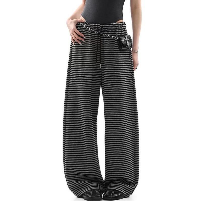 ICH MODE Women s Striped High-Waist Wide-Leg Casual Pants L