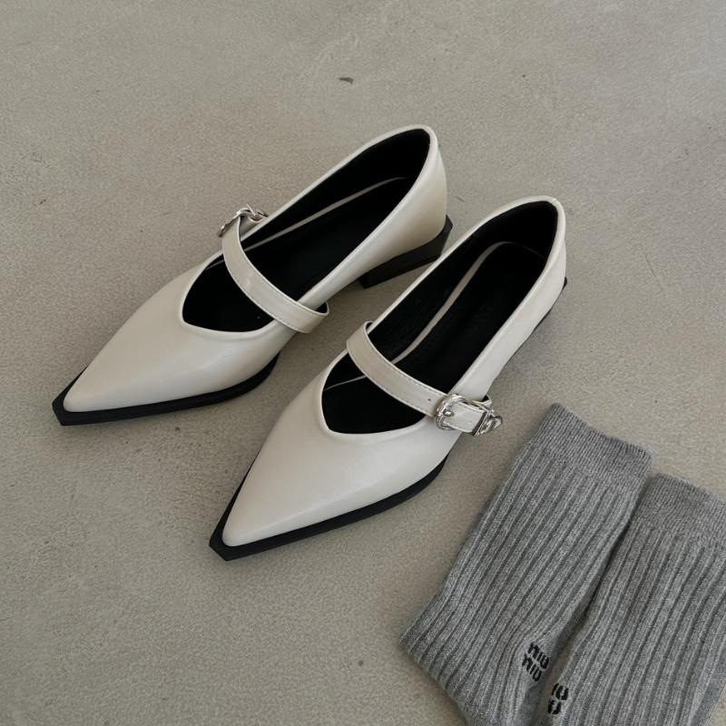 2025 Neue Mary Jane Schuhe Frühling Herbst Spitzschuh Niedriger Absatz Damen Flache Einzelpumps Damen Mode Schnallenschuhe
