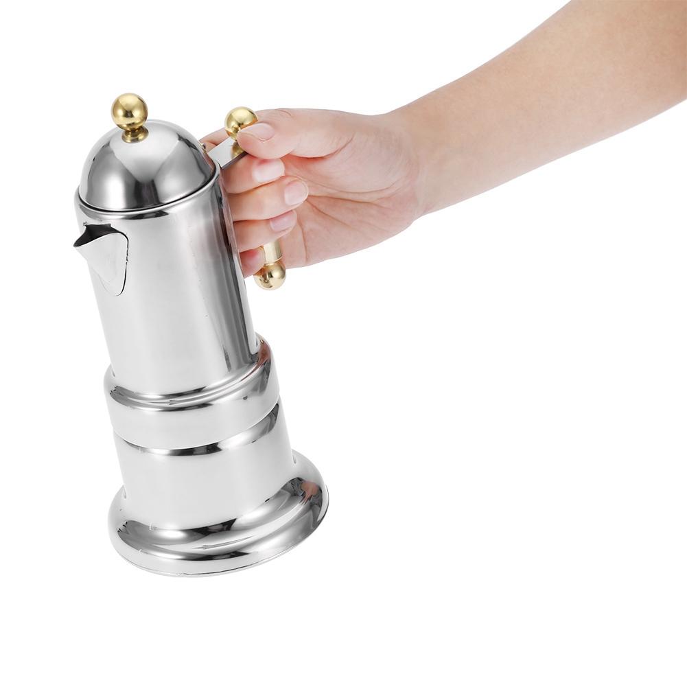 Moka-kanne i rustfritt stål, espressomaskin for komfyrtopp med sikkerhetsventil, 200 ml
