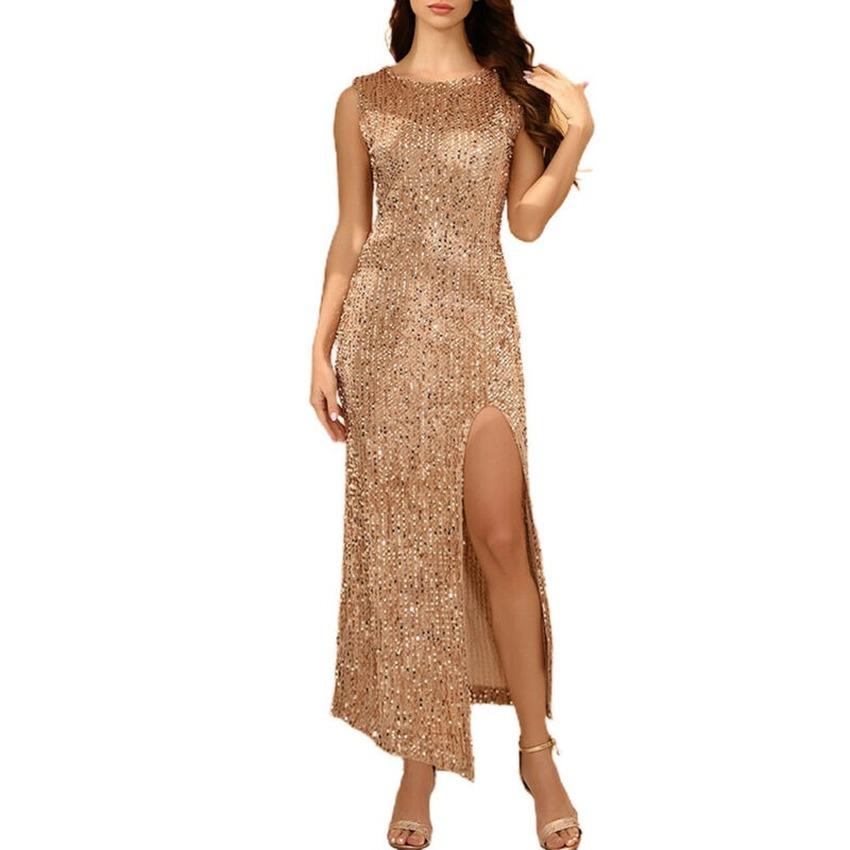 Mujer Elegante Sexy Vestido de alta hendidura Chicas OL Vestidos de novia  Fiesta sin mangas Cóctel Lentejuelas Vestido de noche comprar a buen precio  — entrega gratuita, reseñas reales con fotos — Joom