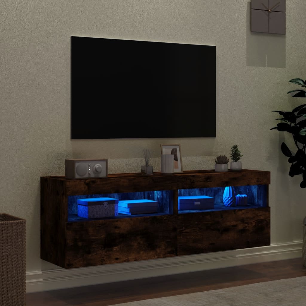 Vidaxl Ścienne Szafki Tv Z Led, 2 Szt., Przydymiony Dąb, 60X30X40 Cm