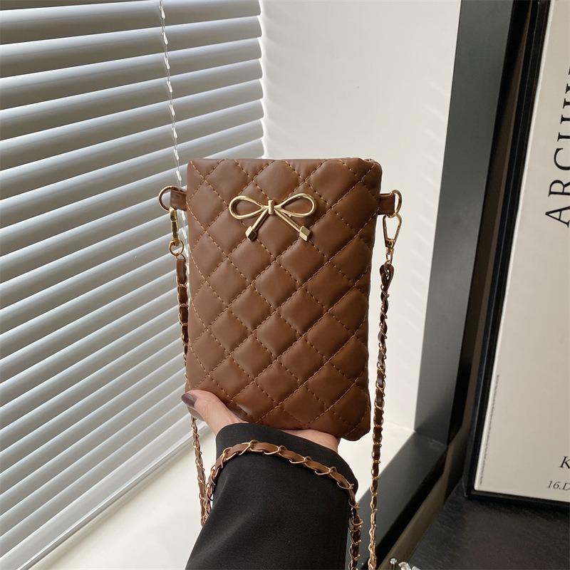 Rhombus Embroidery Thread Small Square Bag New Mini Girl Chain Messenger Bag Metal Bow Trendy Bag