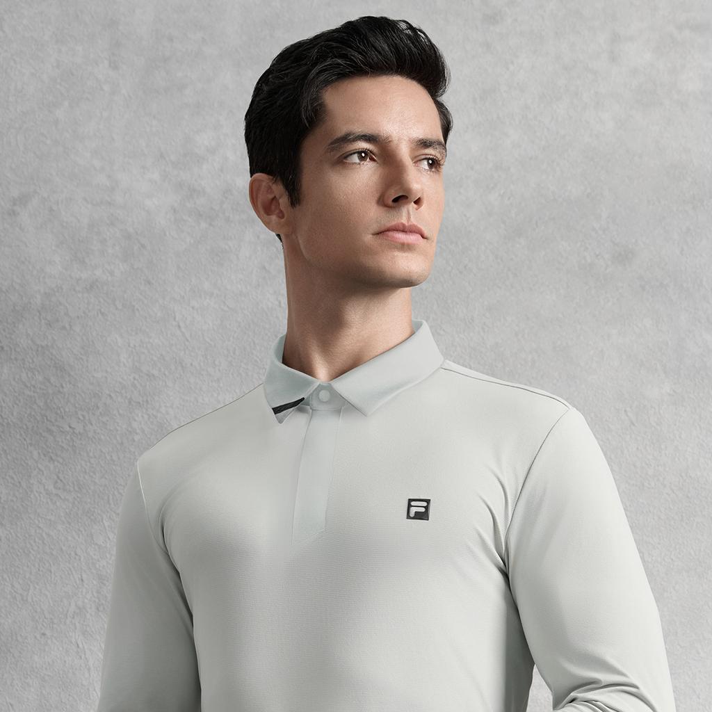 Fila Golf Series Athletics Series Comfortable Versatile Skin-Friendly Simple Long Sleeve Polo Shirt Men Polo Shirts Dove-Gray A11M535201F-GY