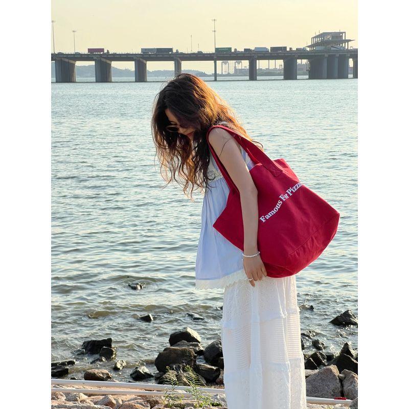 

Bag Female Niche Style Red Letter Work Clothing Canvas Bag Red