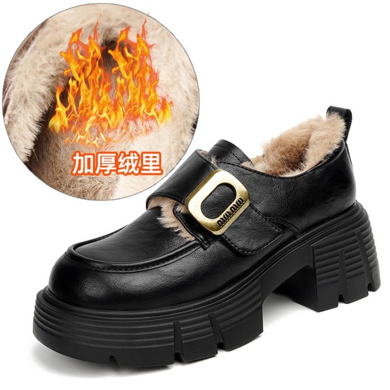 Autumn and winter new retro platform leather small leather shoes genuine leather Japanese college style increased versatile loafers single shoes women