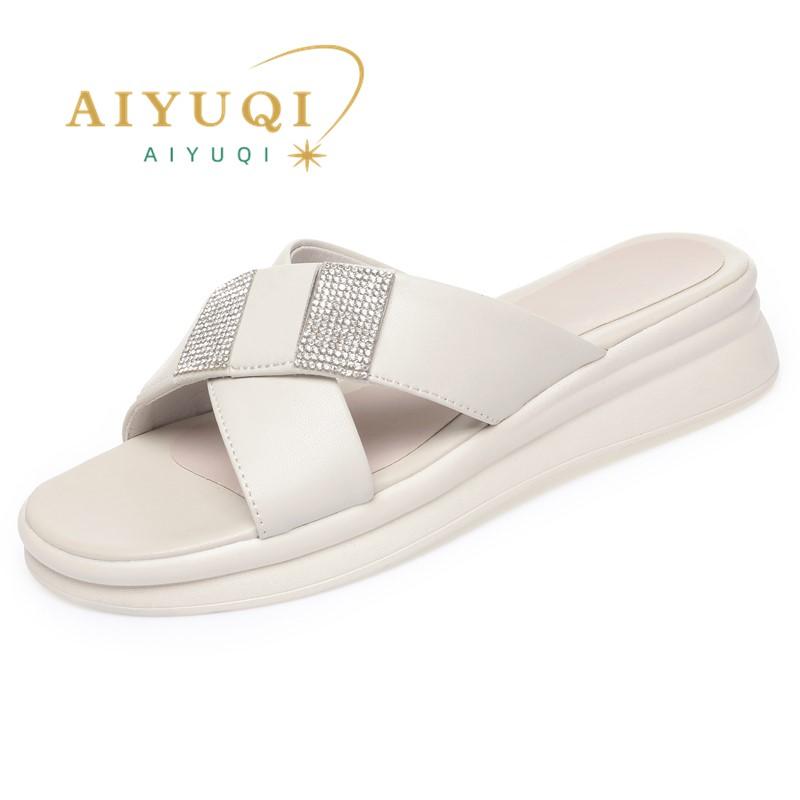 Fashion AIYUQI Women's Slippers Summer 2025 New Genuine Leather Women's Slippers Wedge Large Size 41 42 43 Slippers Ladies