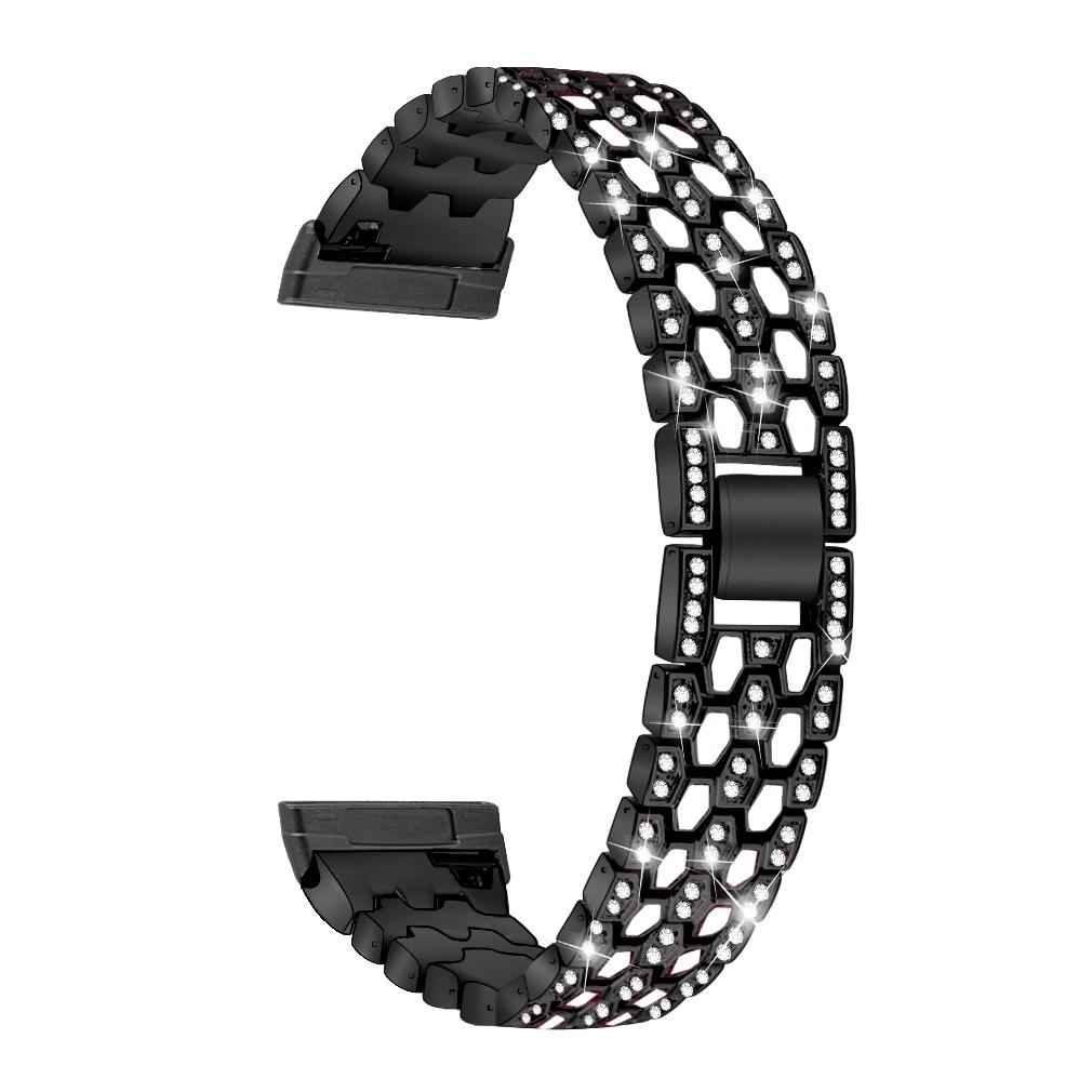 

For Fitbit Versa 4/Sense 2 Dispensing Rhinestone Decor Watch Band 5-Bead Zinc Alloy Metal Bracelet Black/White